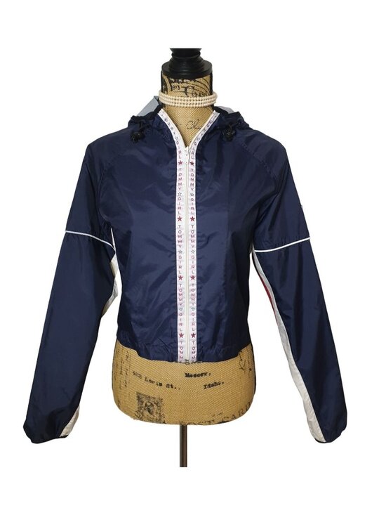 Tommy Hilfiger Jackets & Blazers - Tommy Hilfiger Womens S Cropped Windbreaker Jacket Navy Hooded Sporty Preppy